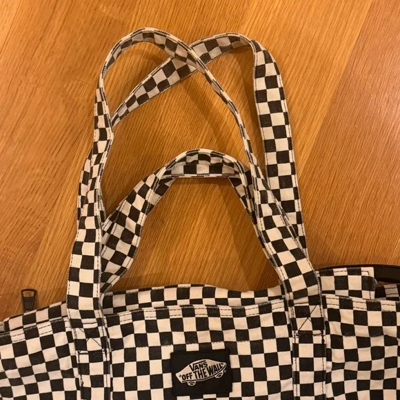 Vans Off The Wall Checkered Zip Tote Bag - Black and White Double Handles Skater - Picture 6 of 11